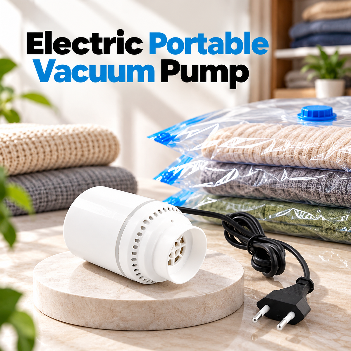 Electric Portable Vacuum Pump for Vacuum Storage Bags – Fast Space Saving Pump