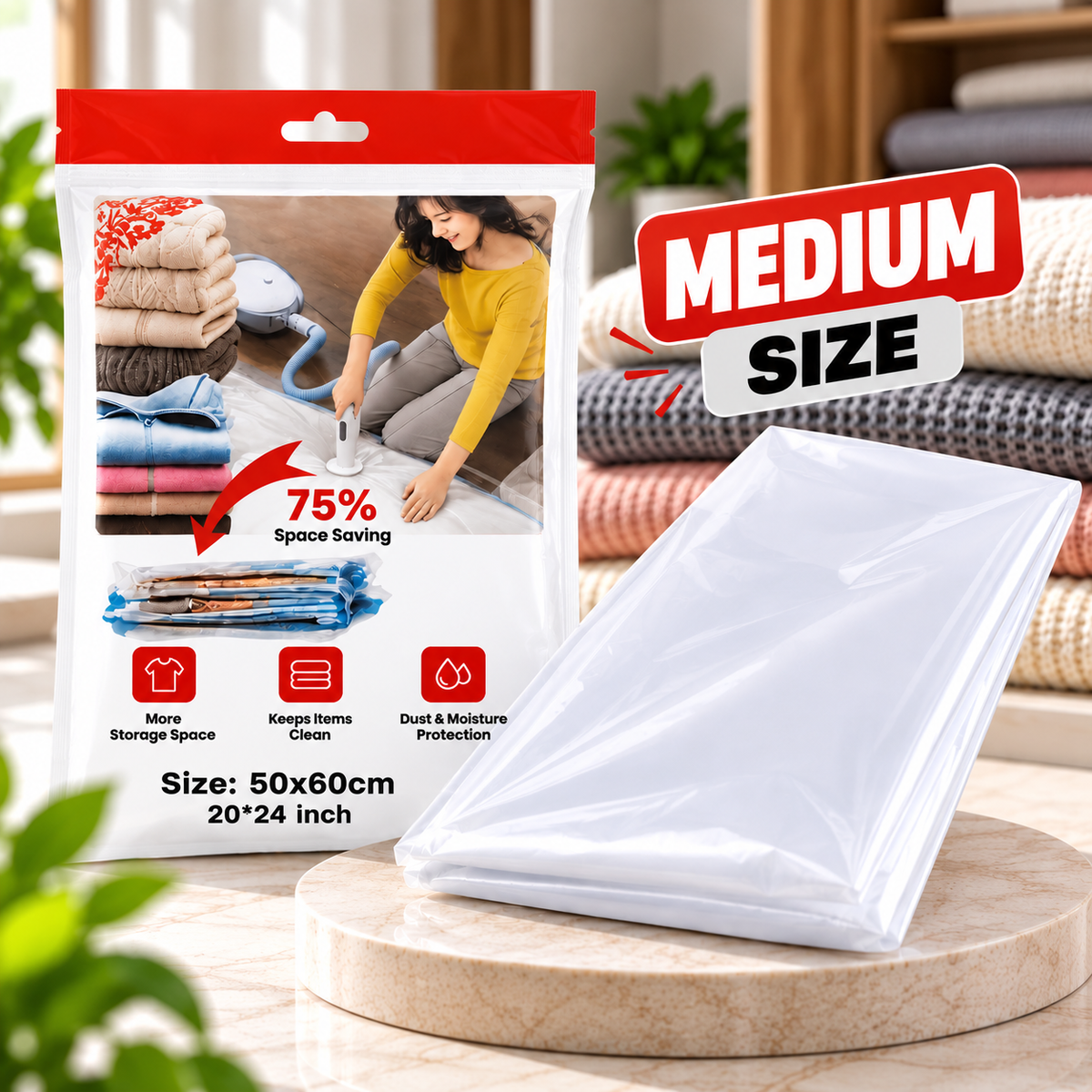Medium Vacuum Storage Bag 50×60 cm – Space Saving Bag for Clothes & Bedding