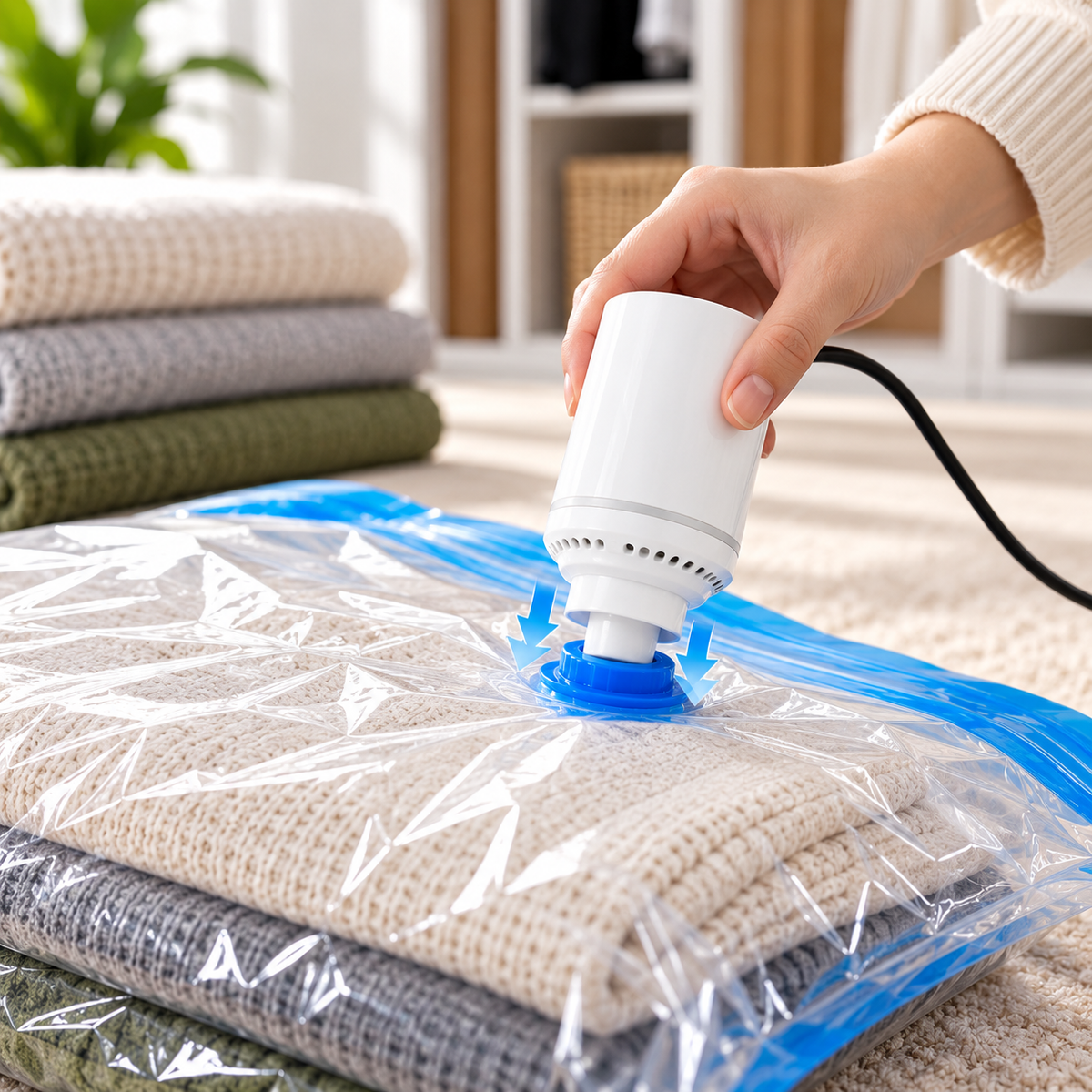 Electric Portable Vacuum Pump for Vacuum Storage Bags – Fast Space Saving Pump
